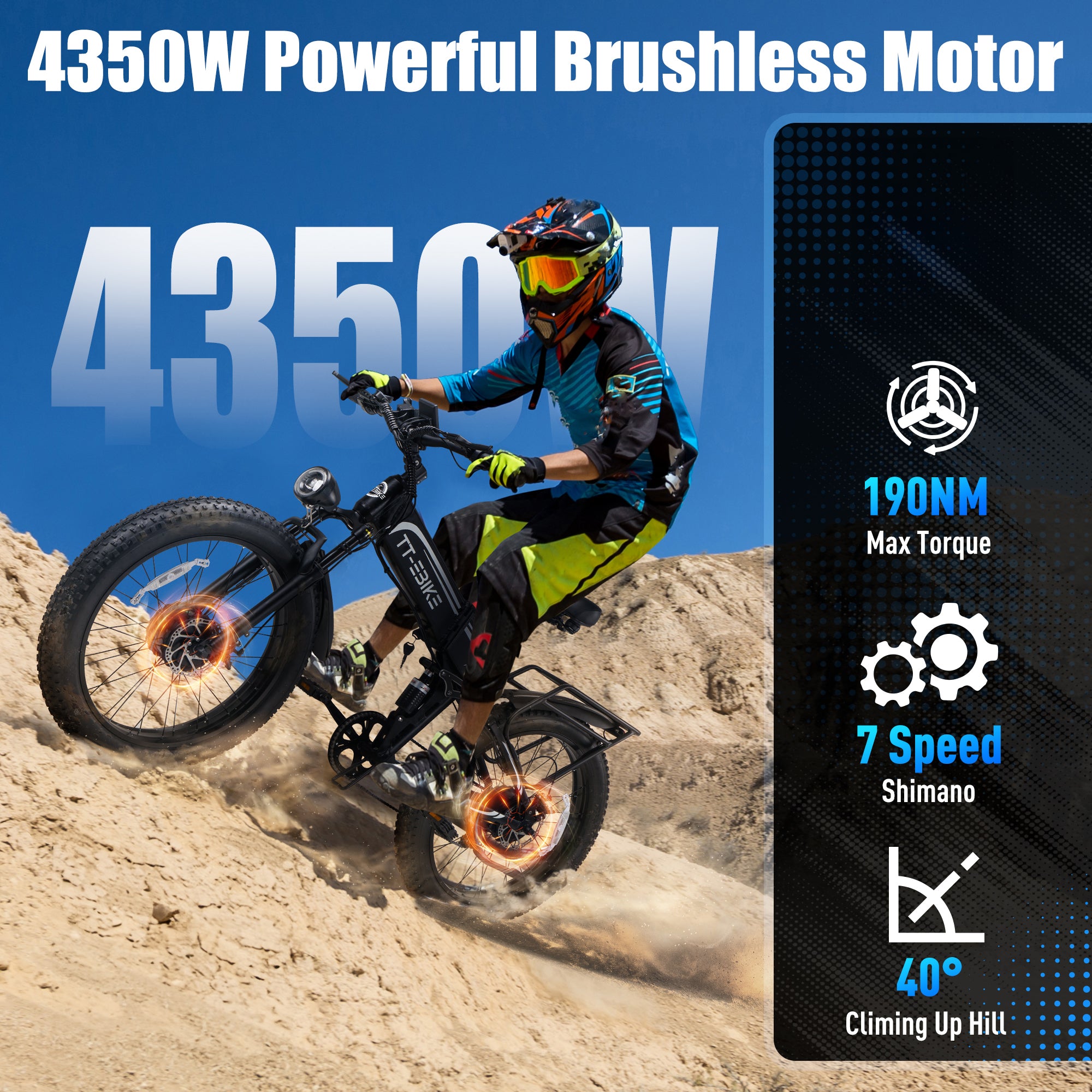 TT-EBIKE 4350W Dual Motor Folding Electric Bike Adults 28MPH with 52V 28AH Battery, 26x4 Fat Tire All Terrain Ebikes, Full Suspension E Bike, SHM 7-Speed Gear Electric Bicycle