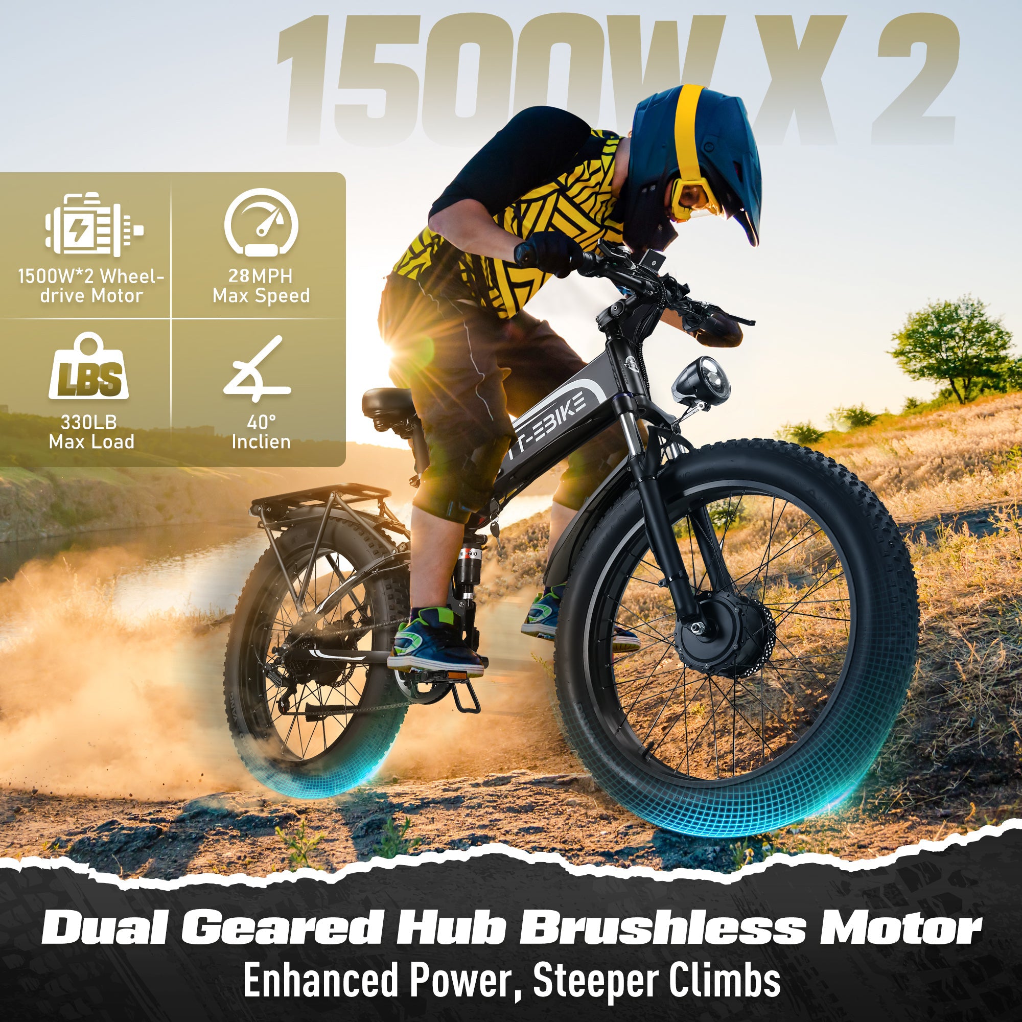 TT-EBIKE 3000W Dual Motor Folding Electric Bike for Adults with 52V 23AH Battery,26x4 Fat Tire All Terrain Ebikes,Full Suspension 28MPH E Bike,SHM 7-Speed Gear E Bikes