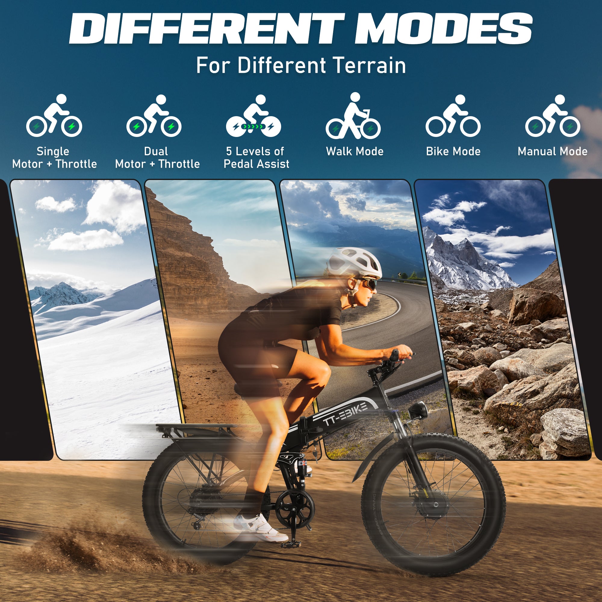 TT-EBIKE 3000W Dual Motor Folding Electric Bike for Adults with 52V 23AH Battery,26x4 Fat Tire All Terrain Ebikes,Full Suspension 28MPH E Bike,SHM 7-Speed Gear E Bikes