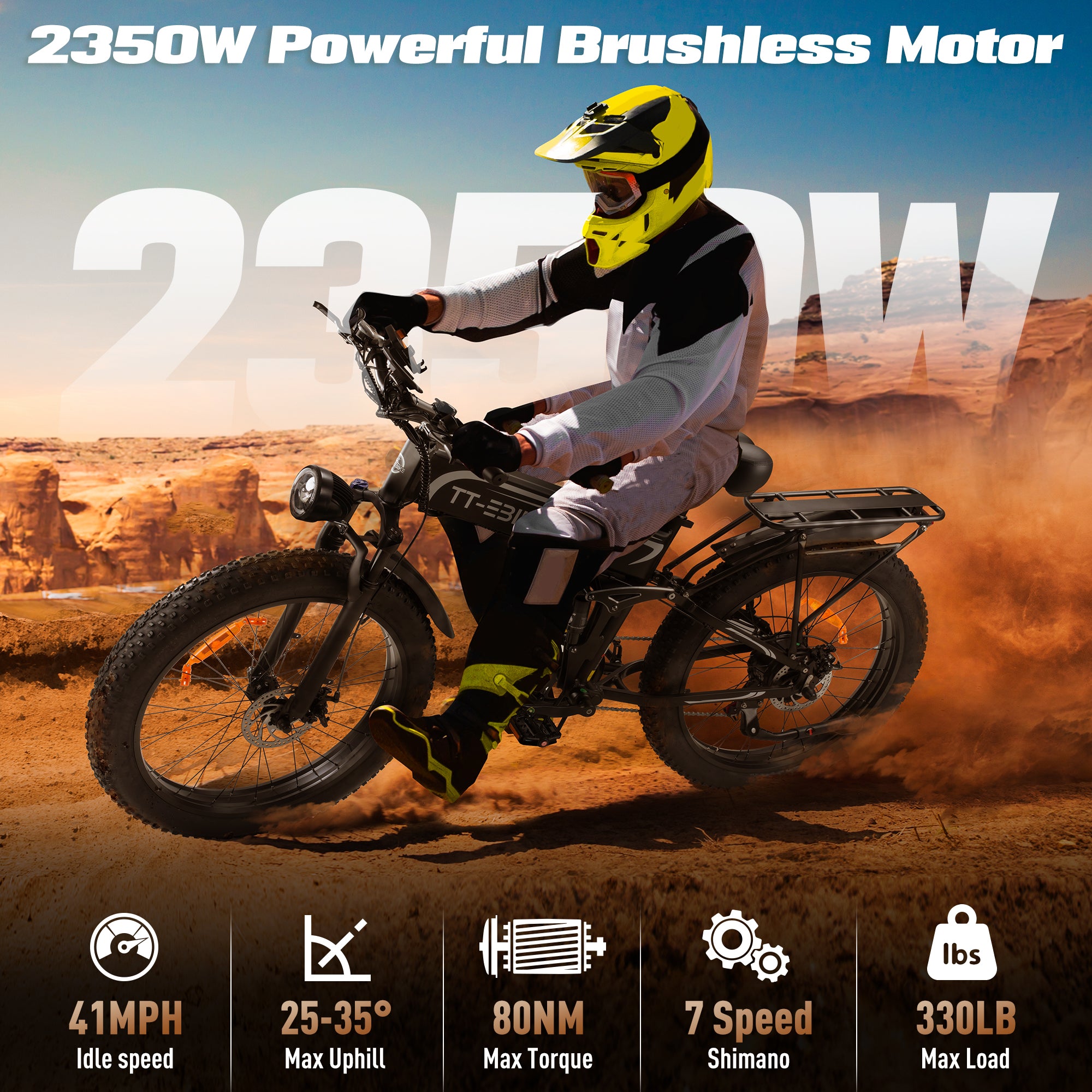 TT-EBIKE 2350W Folding Electric Bike Adults 28MPH with 52V 23AH Battery, 26x4 Fat Tire All Terrain Ebikes, Full Suspension E Bike, SHM 7-Speed Gear Electric Bicycle