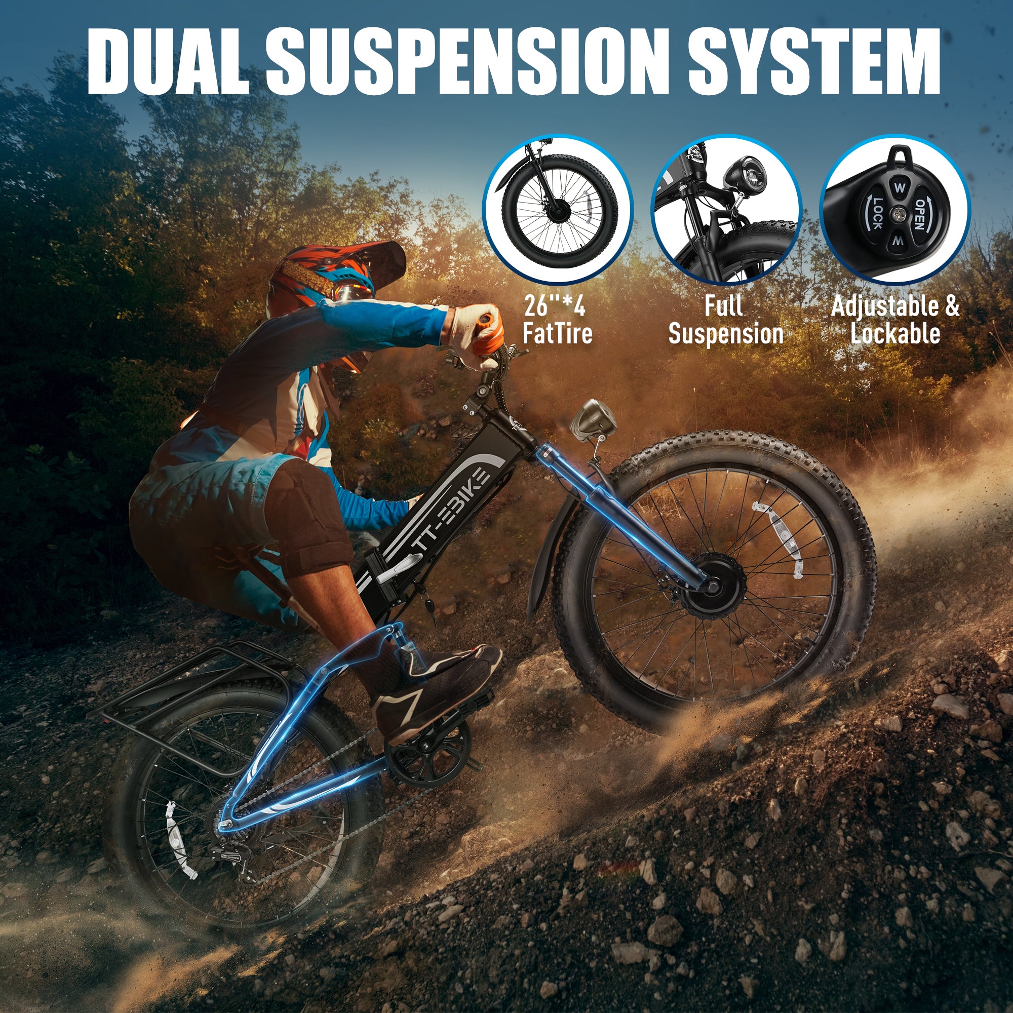 TT-EBIKE 4350W Dual Motor Folding Electric Bike Adults 28MPH with 52V 28AH Battery, 26x4 Fat Tire All Terrain Ebikes, Full Suspension E Bike, SHM 7-Speed Gear Electric Bicycle