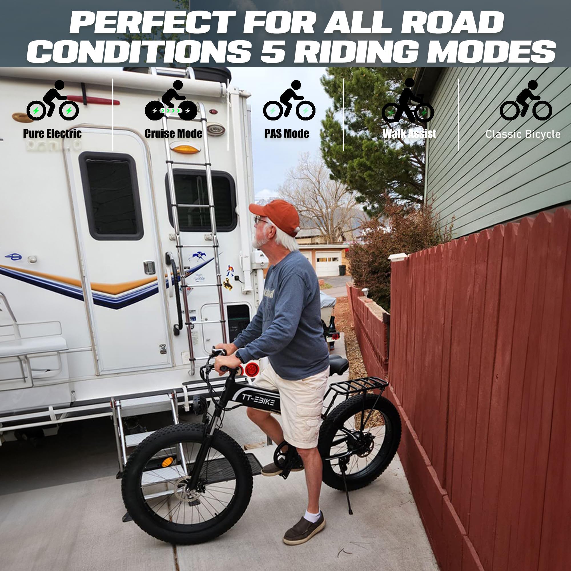 TT-EBIKE Folding Electric Bike Adults 2000W with 48V 23AH Removable Battery 26 inch 4.0 Fat Tire 28MPH Full Suspension Snow Mountain Beach Ebike with Shim 7-Speed Gear