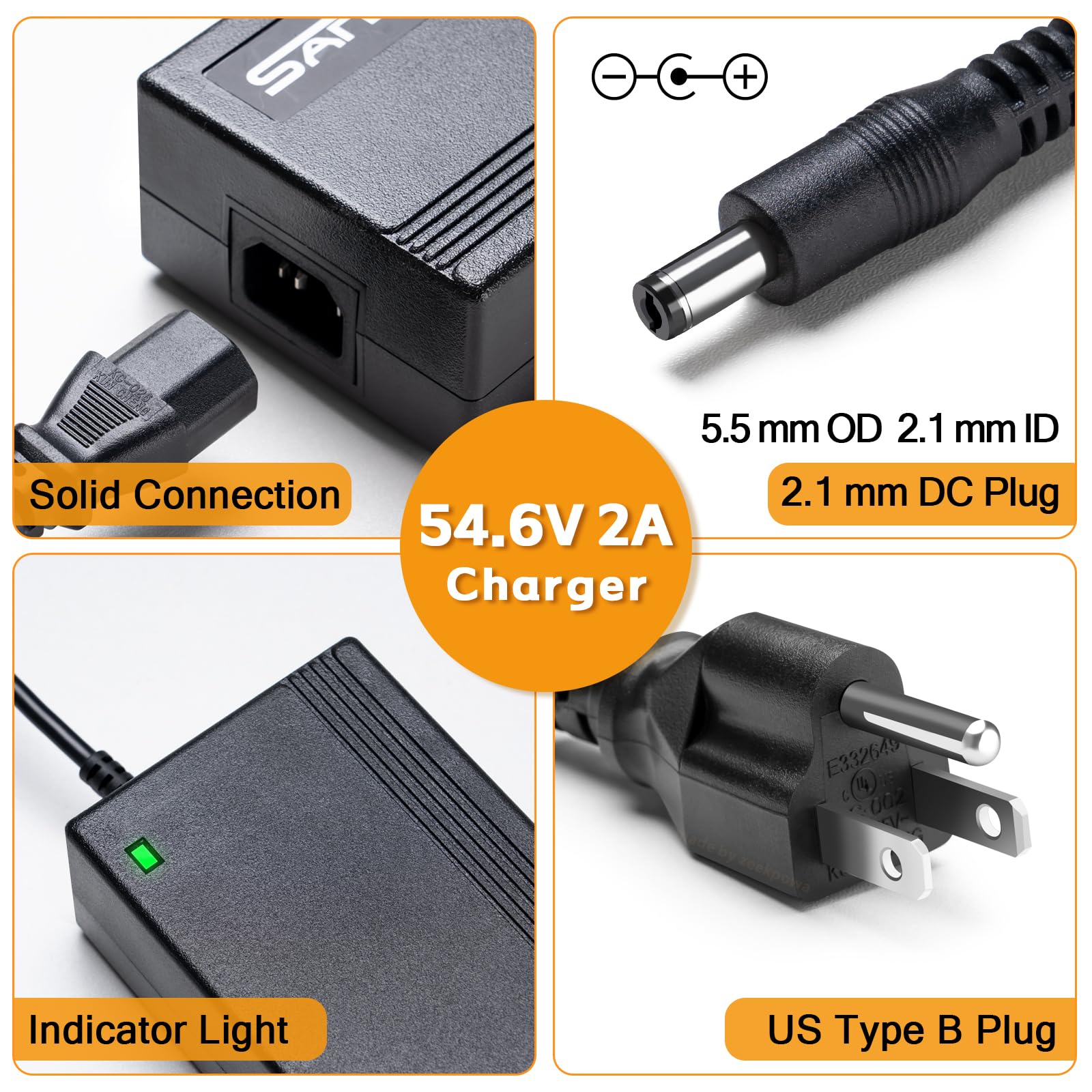 Fullecty 54.6V 2A Charger For Lectric XP 1.0 2.0 3.0 48V E-Bike Battery