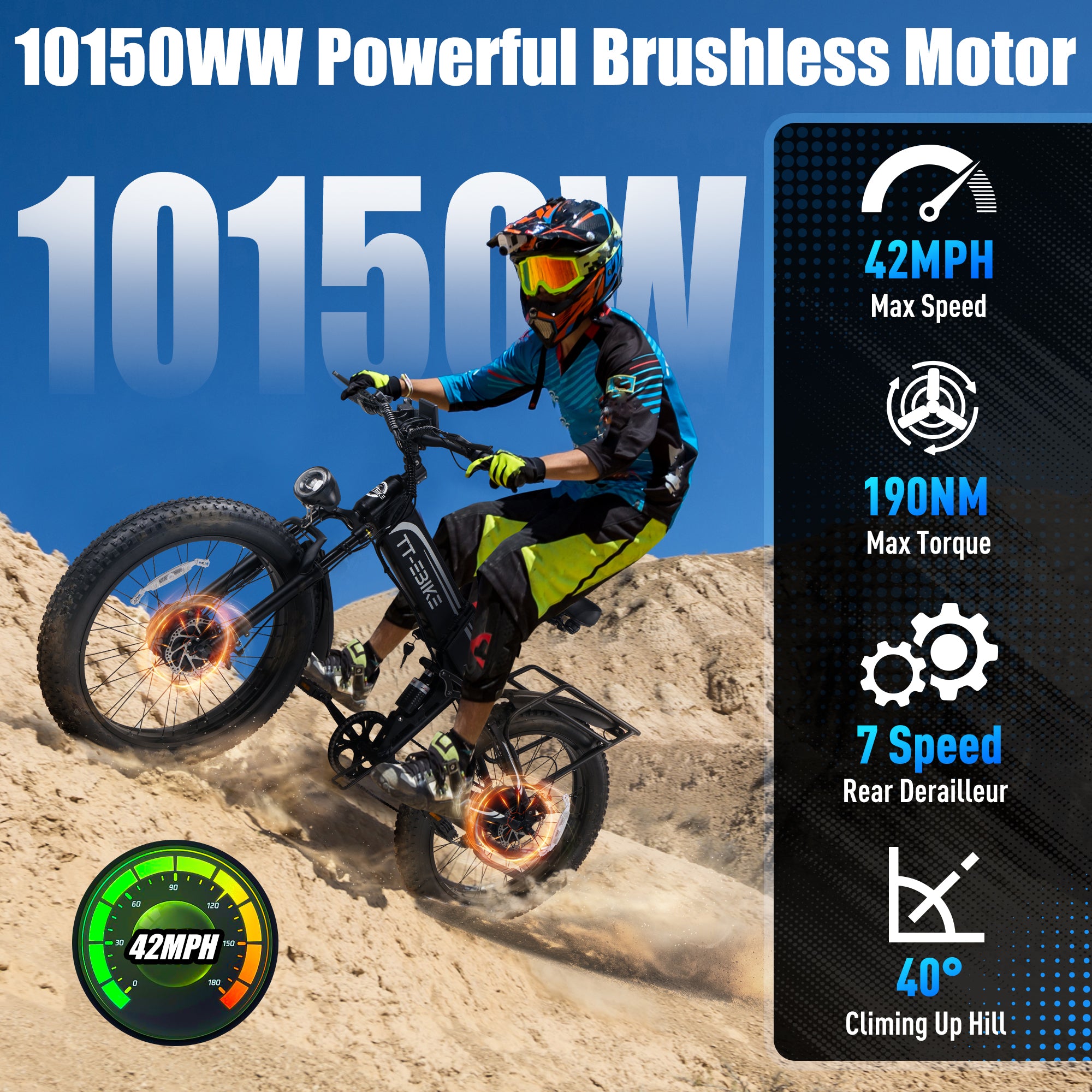 10150W Dual Motor Electric Bike for Adults 42MPH with 60V30A, 26x4 Fat Tire All Terrain Ebikes, Full Suspension E Bike, SHM 7-Speed Gear Electric Bicycle ebike