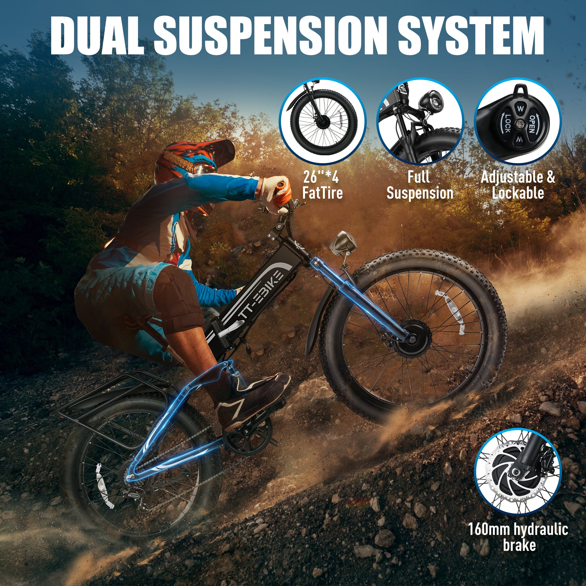 5000W Dual Motor Electric Bike for Adults 42MPH 60V 30A, 26x4 Fat Tire All Terrain Ebikes, Full Suspension E Bike, SHM 7-Speed Gear Electric Bicycle